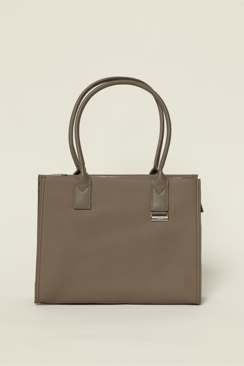 Geanta gri office cu detaliu argintiu