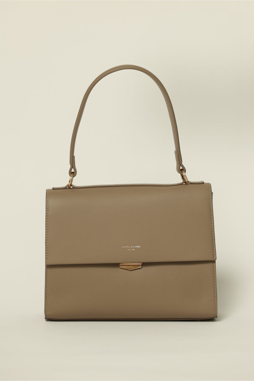 Geanta taupe model clasic cu inchidere metalica