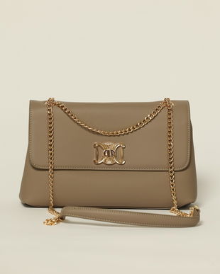 Geanta taupe eleganta cu detalii aurii