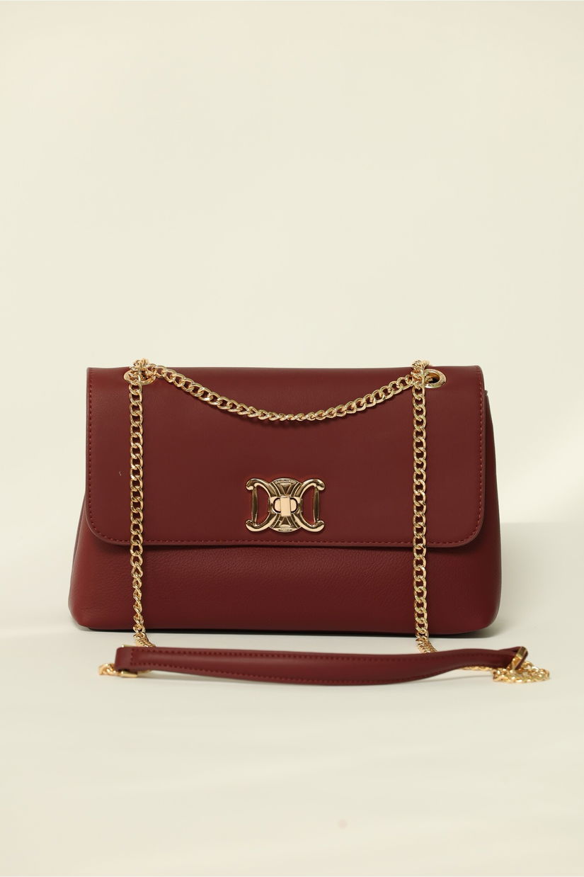 Geanta bordo eleganta cu detalii aurii