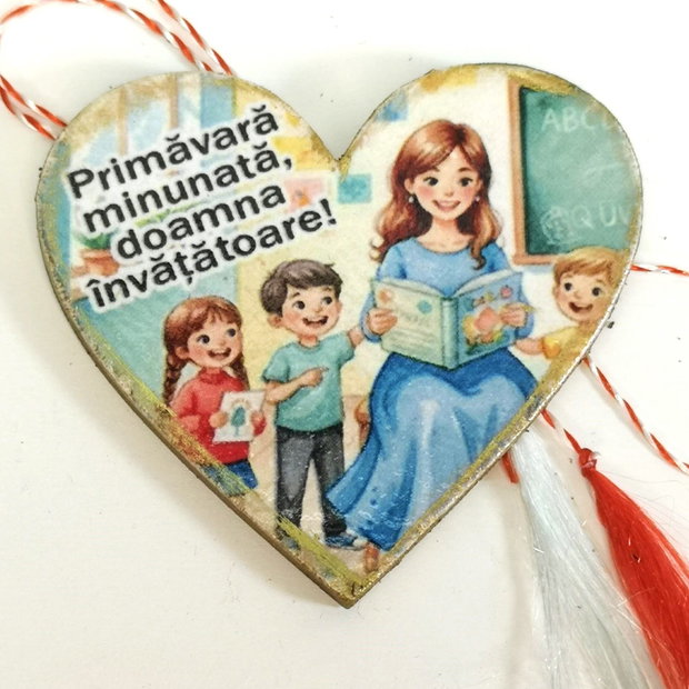 Martisor inima, personalizat pentru invatatoare, educatoare