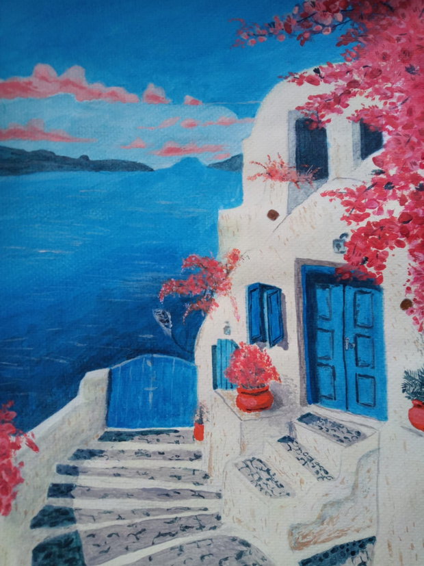 Pictura manuala acrilic "Serenity Now, Santorini"