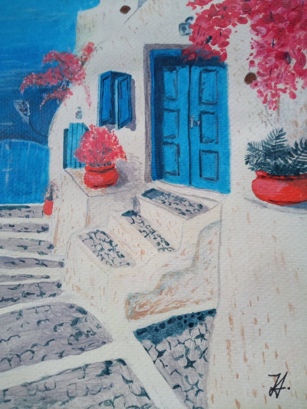 Pictura manuala acrilic "Serenity Now, Santorini"