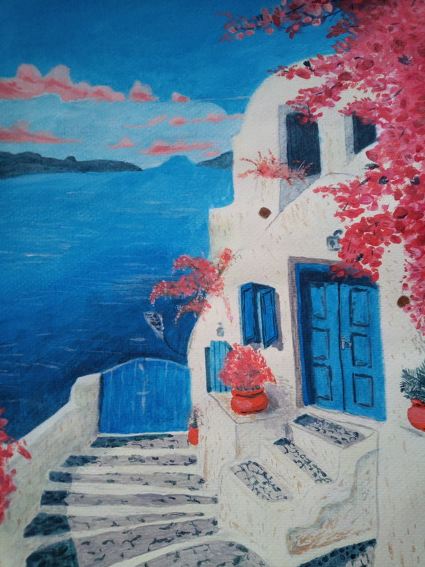 Pictura manuala acrilic "Serenity Now, Santorini"