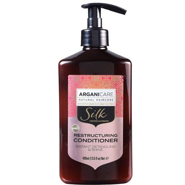 Balsam Reparator pentru Descurcare Instanta si Stralucire, cu Proteina de Matase - Arganicare Silk Restructuring Conditioner Instant Detangling&amp;Shine, 400 ml