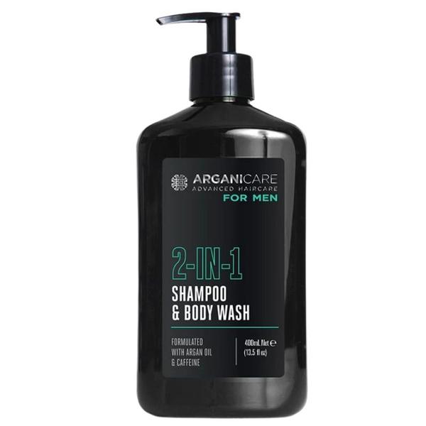 2 in 1 Sampon & Gel de Dus pentru Barbati, cu Ulei de Argan si Cafeina - Arganicare For Men 2-In-1 Shampoo & Body Wash, 400 ml