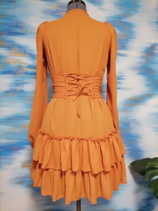 Rochie scurtă cu brâu tip corset și pantaloni scurți integrați handmade, la comandă