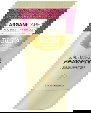 Sampon pentru Stimularea Cresterii Parului cu Ulei De Ricin pentru Toate Tipurile De Par, Travel Size - Arganicare Castor Oil Shampoo for All Hair Types, 50 m