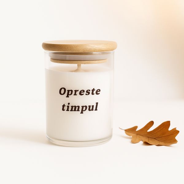 Lumânare handmade din ceară de soia Oprește timpul eco, elegantă, cadou special