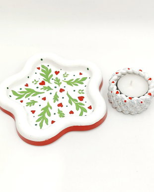 Set decorativ alb rosu verde cu inimioare 4582