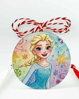 Mărțișor din lemn cu Elsa, pentru copii, brosa cu ac
