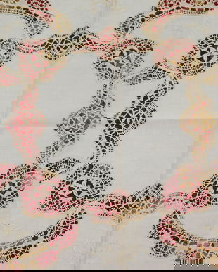 Fata  de masa  vintage  , culoarea ivoire,  dantele ,  broderie , lucru manual  elaborat