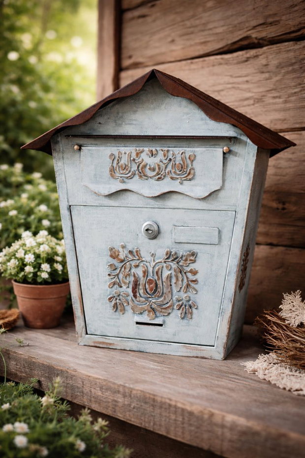 Cutie poștală decorată manual  casuță poștală vintage cu model traditional