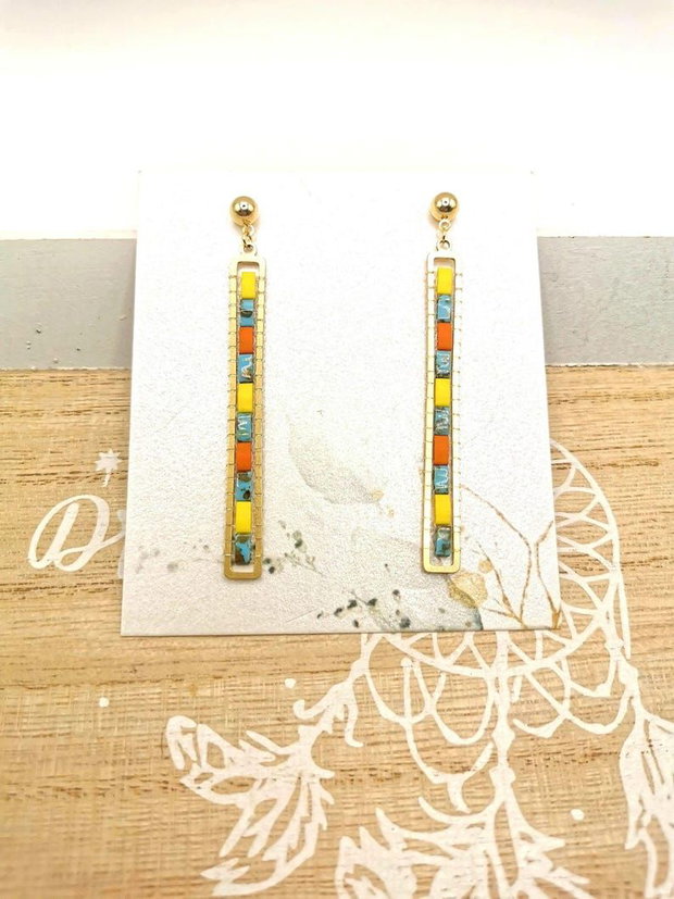 Cercei lungi boho mozaic minimalisti cu margele Miyuki Tila
