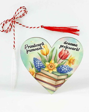 Mărțișor inimă din lemn pentru profesoară de limba română
