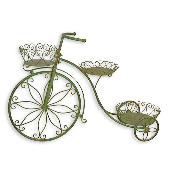 Bicicleta-jardiniera din fier forjat antik green