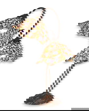 Lampa masa Tiffany cu doua brate si abajur geometric