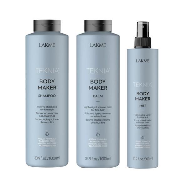Set pentru par gras si lipsit de volum, Lakme Teknia Body Maker, Sampon 1000ml + Balsam 1000ml + Tratament 300ml