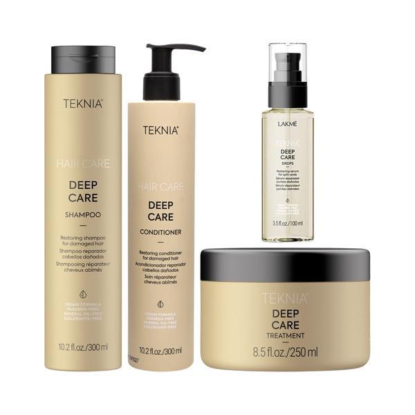 Set pentru par deteriorat, Lakme, Teknia, Deep Care, Sampon 300ml + Balsam 300ml + Masca 250ml + Ulei 100ml
