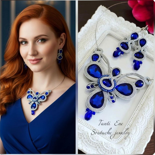 Set soutache Albastru Regal si argintiu