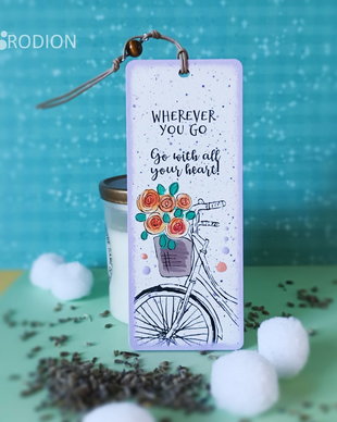 Semn de carte bicicleta pictat manual personalizat cu mesaj
