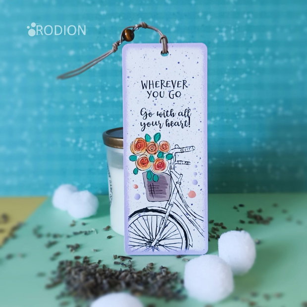 Semn de carte bicicleta pictat manual personalizat cu mesaj