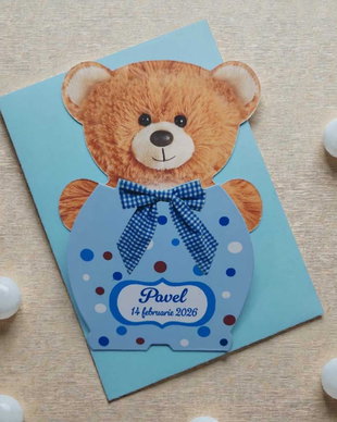 Invitatii botez ursulet maro - model de baiat