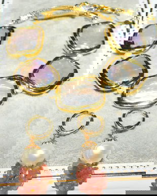 Set deosebit,   bratara  placata ,  sidef,  cercei noi  cuart,  perla,  placati