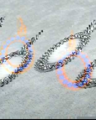 Cercei  noi Israel, lucrati manual, alama,  piatra lunii, cristale  albastre in contur