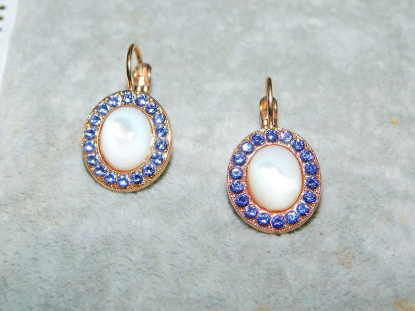 Cercei  noi Israel, lucrati manual, alama,  piatra lunii, cristale  albastre in contur