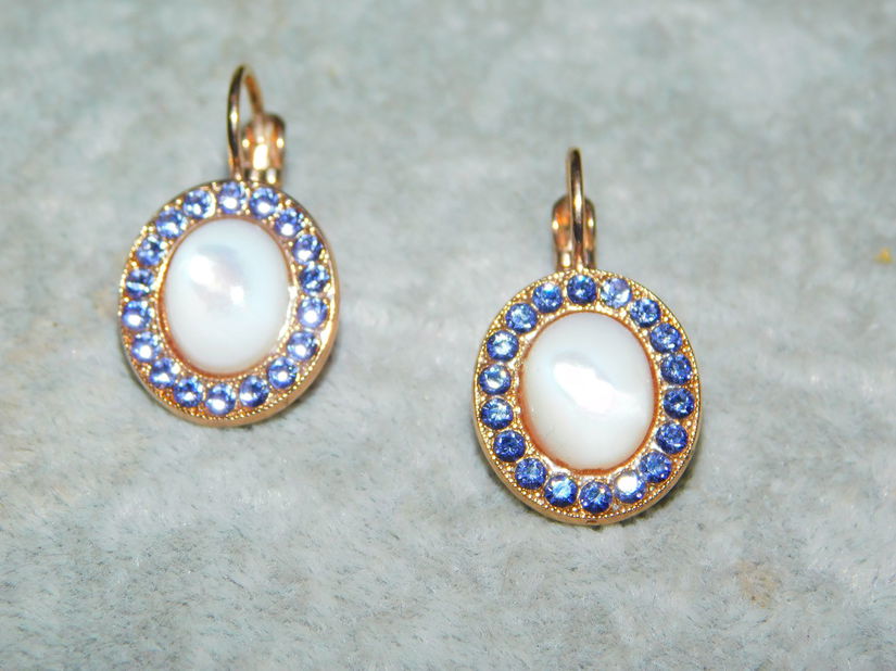 Cercei  noi Israel, lucrati manual, alama,  piatra lunii, cristale  albastre in contur