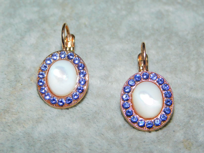 Cercei  noi Israel, lucrati manual, alama,  piatra lunii, cristale  albastre in contur