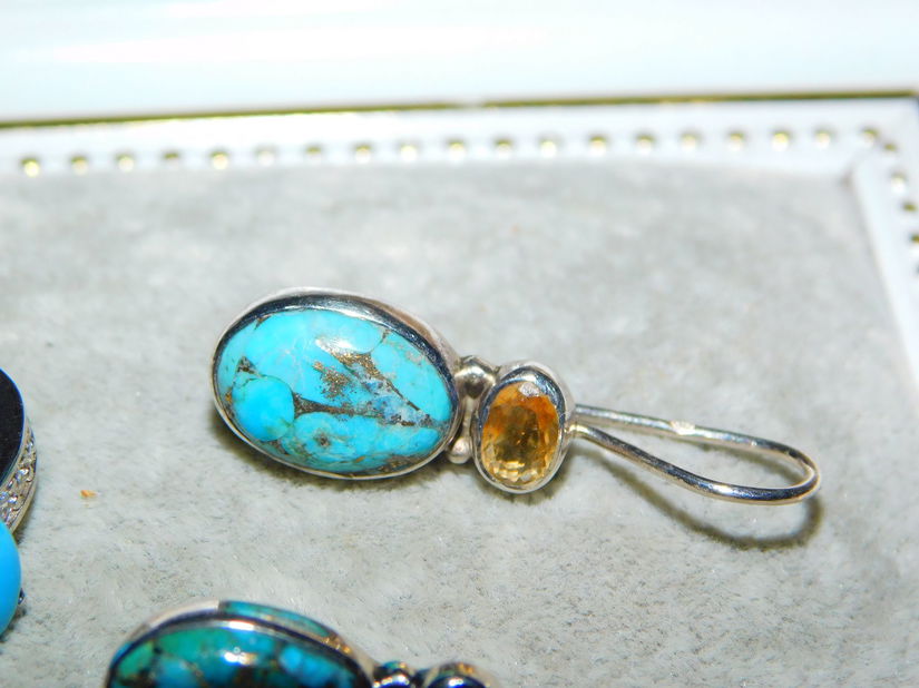Cercei noi argint ,  turcoaze marmorate , inel   argint turcoaze , set desebit