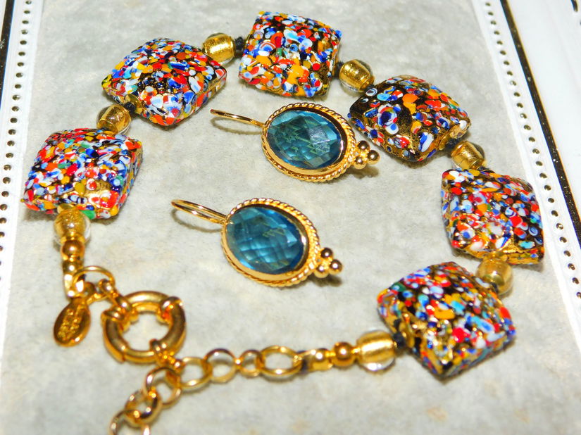 Murano,  bratara noua  absolut minunata, cercei noi Schmuckoo Berlin  , placati cu aur