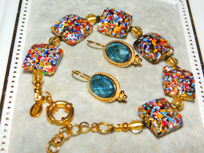 Murano,  bratara noua  absolut minunata, cercei noi Schmuckoo Berlin  , placati cu aur