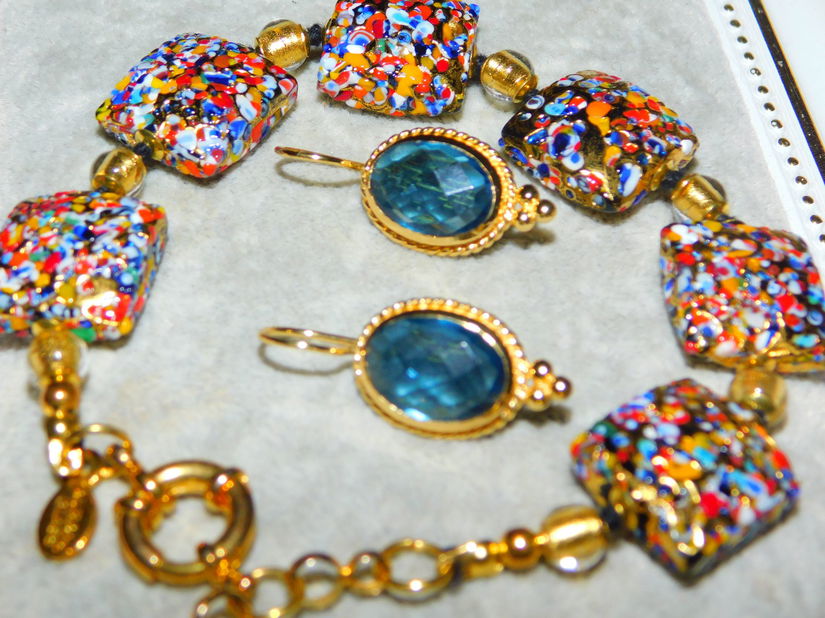 Murano,  bratara noua  absolut minunata, cercei noi Schmuckoo Berlin  , placati cu aur