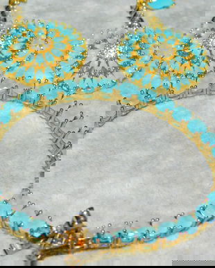 Cercei  cu bratara   cristale zirconiu turcoaz, set deosebit