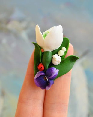 Ghiocel, toporasi si lacramioare- Brosa martisor