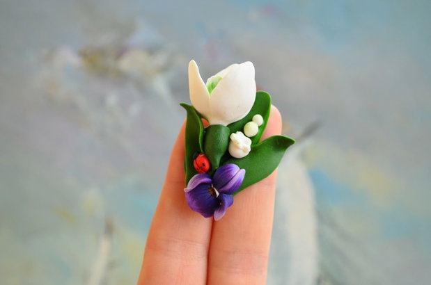 Ghiocel, toporasi si lacramioare- Brosa martisor