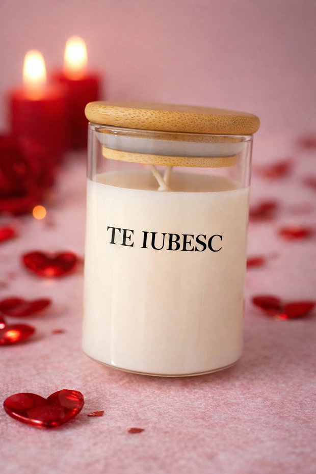Lumanare parfumata TE IUBESC Amoure din ceara de soia cadou romantic
