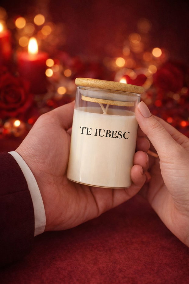 Lumanare parfumata TE IUBESC Amoure din ceara de soia cadou romantic