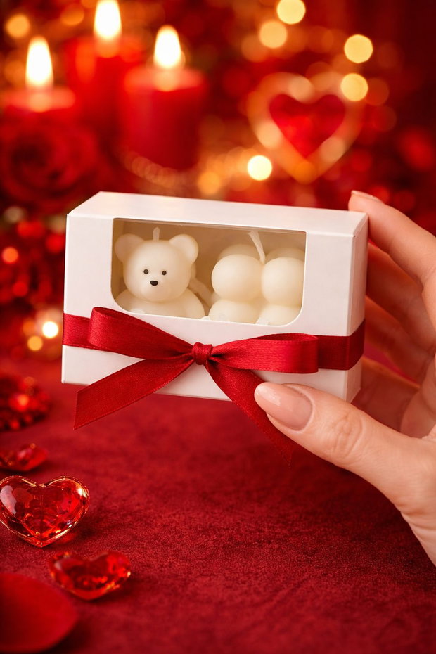 Set lumanari decorative Petit Amour cu ursulet si bubble cadou romantic