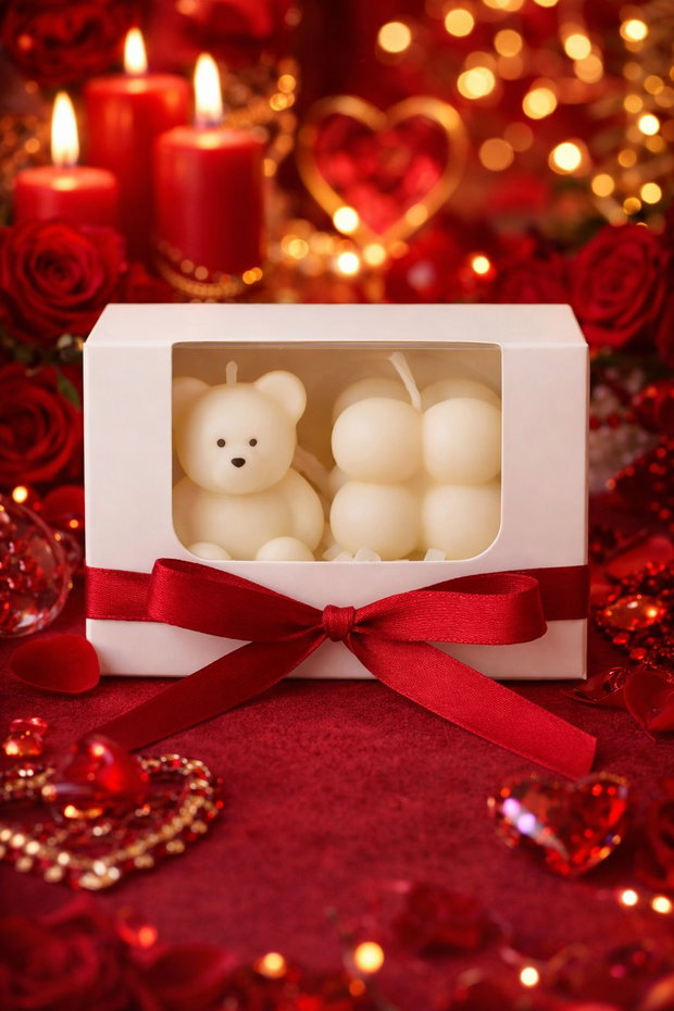 Set lumanari decorative Petit Amour cu ursulet si bubble cadou romantic