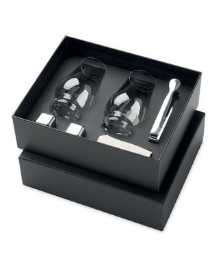 Set cadou degustare Élégance Noire pahare 200 ml cu cuburi de gheata din inox