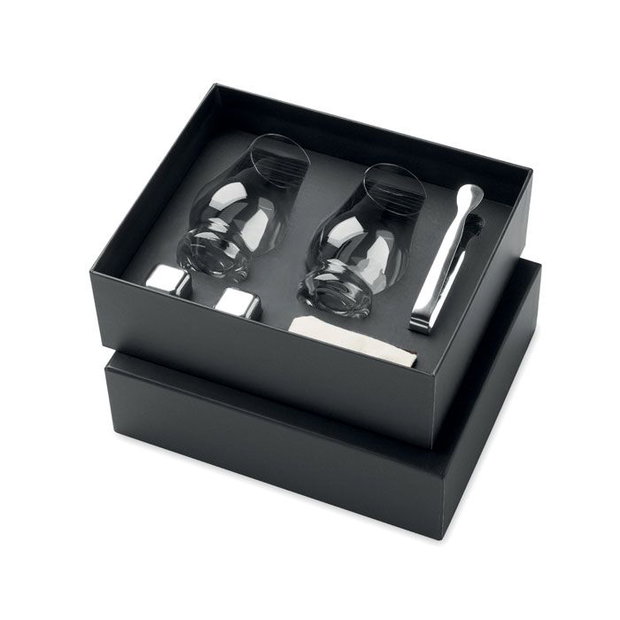 Set cadou degustare Élégance Noire pahare 200 ml cu cuburi de gheata din inox