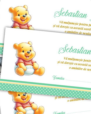 Plicuri bani botez băieței  Winnie the Pooh, vernil