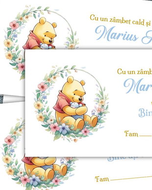 Plicuri bani botez băieți Winnie the pooh și detaliu floral