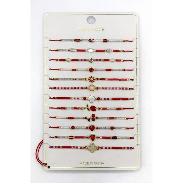 Set 12 Brățări Mărțișor Reglabile, Șnur Roșu, Modele Elegante cu Mărgele și Simboluri