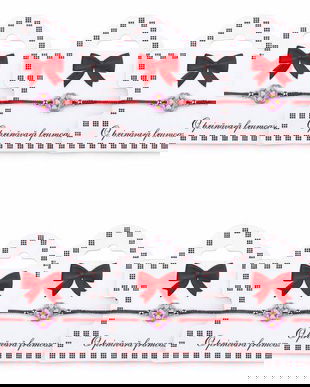 Set 6 Mărțișoare Brățară Reglabilă cu Pandantiv Trifoi Multicolor, Șnur Alb-Roșu, Card &bdquo;O primăvară frumoasă&rdquo;