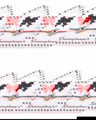 Set 6 Mărțișoare Brățară Reglabilă cu Pandantiv Buburuză Rotundă, Șnur Alb-Roșu, Card &bdquo;O primăvară frumoasă&rdquo;